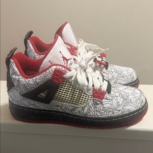 Jordan White and Red Graphic Low-Top Sneakers